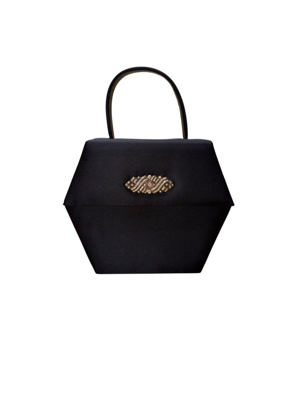 Victor Costa Women’s Black Satin With Rhinestone Detail Hexagon Handbag